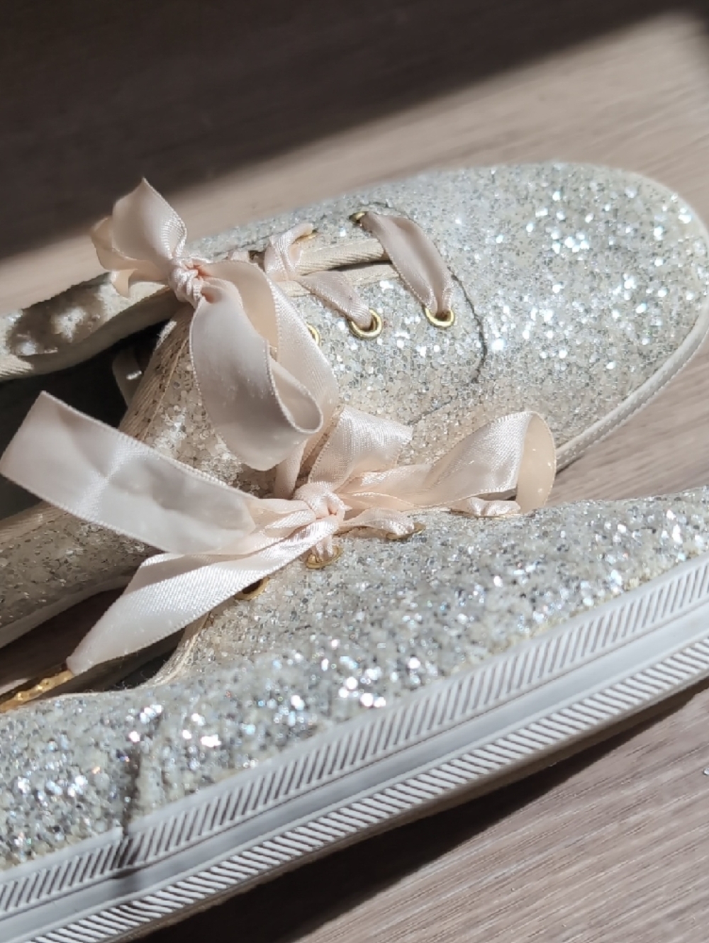 kate spade x Keds Glitter Ribbon Lace-Up Sneakers -  Silvery  Sparkle - Picture 10 of 12